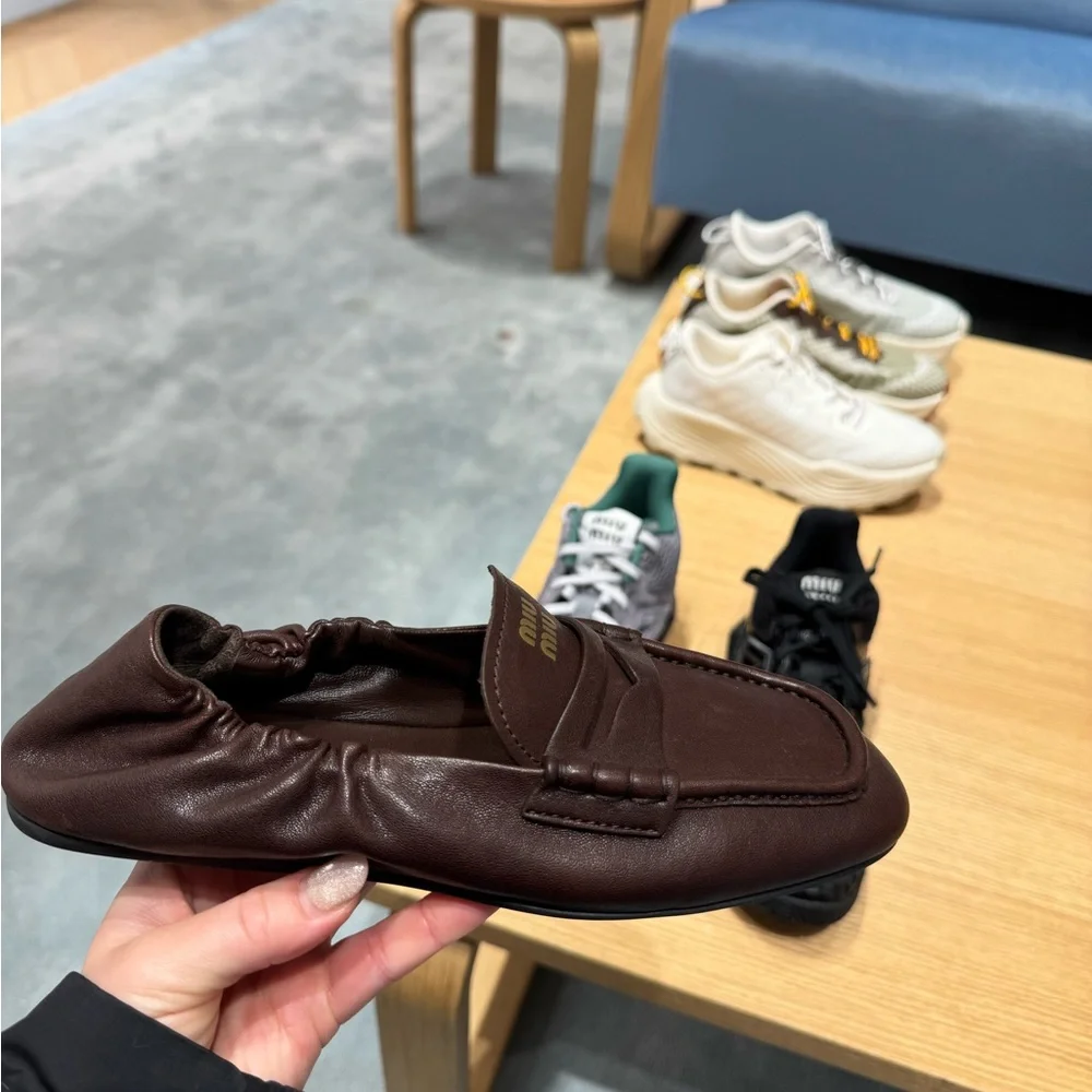 Miu Miu Loafer Brown Ruches nappa leather loafers size 37 boat shoe - Picture 10 of 10